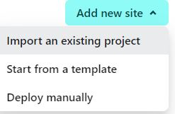 New site in the admin console of Netlify